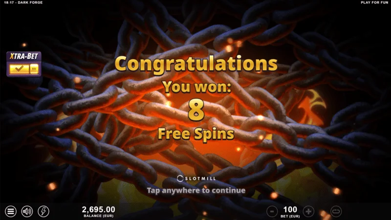 Dark Forge - Inicio de Free Spins con tres símbolos scatter